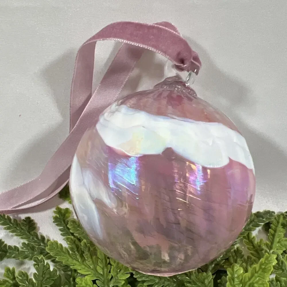 Vintage Mt. St. Helens Glass Ball Hand Blown Glass Christmas Ornament Iridescent